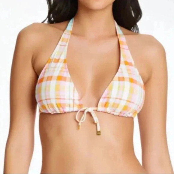 Bleu Rod Beattie Hip To Be Square Plaid Triangle Bikini Top & Bottom Sz 10 - Picture 5 of 14